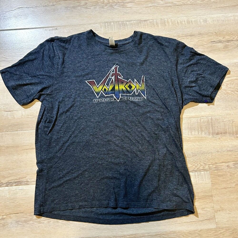 Voltron Defender of the Universe T-Shirt Mens L Gray Retro Logo Anime Licensed